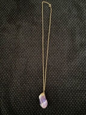 Gold tone Chain Necklace with Amethyst Teardrop Pendant